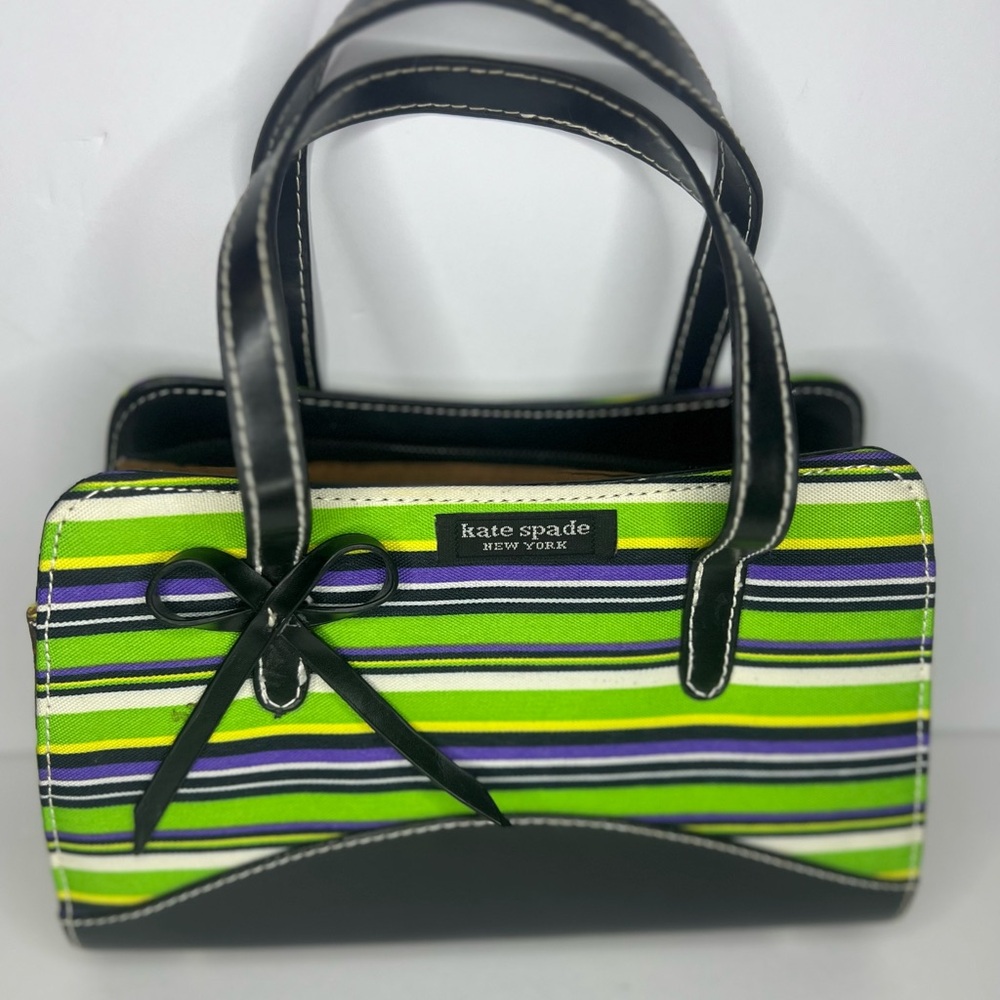 Kate Spade Black and Green Striped Satchel